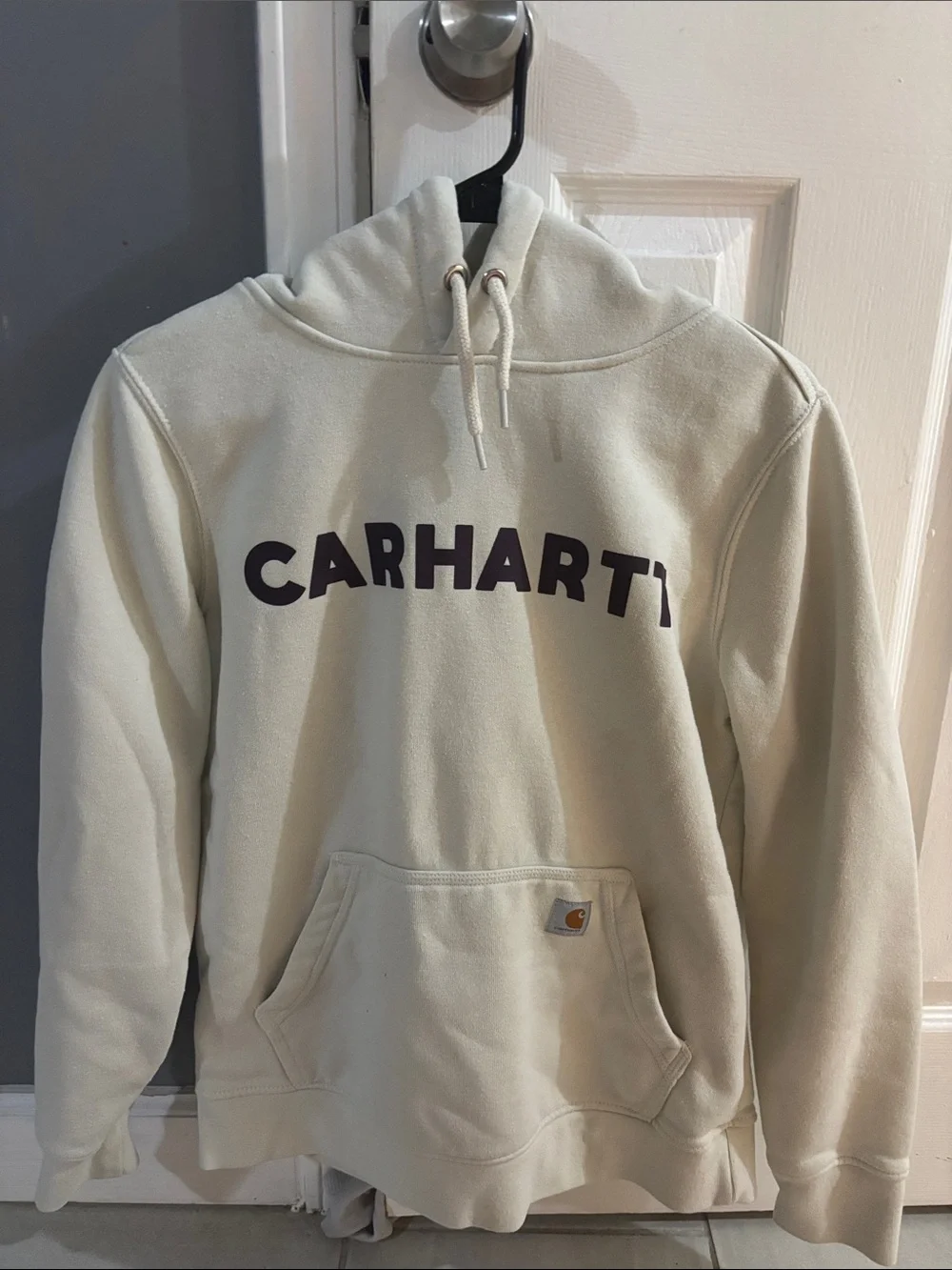 Carhartt Men's Cream Crewneck Sweatshirt with Dark Chest Logo